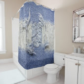 Gescheurd blauw denim: jeans textuur. douchegordijn (In situ)