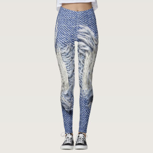 Gescheurd blauw denim: jeans textuur. leggings