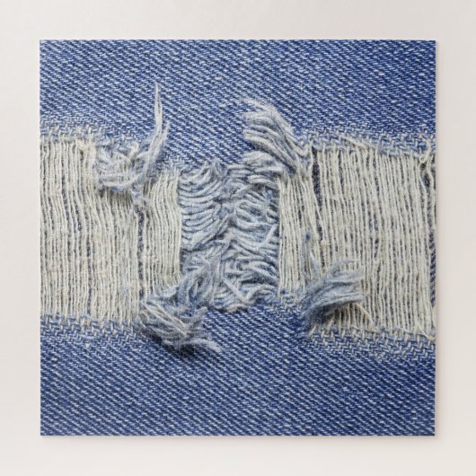 Gescheurd blauw denim: jeans textuur. legpuzzel (Verticaal)