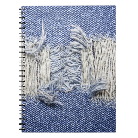 Gescheurd blauw denim: jeans textuur. notitieboek (Voorkant)