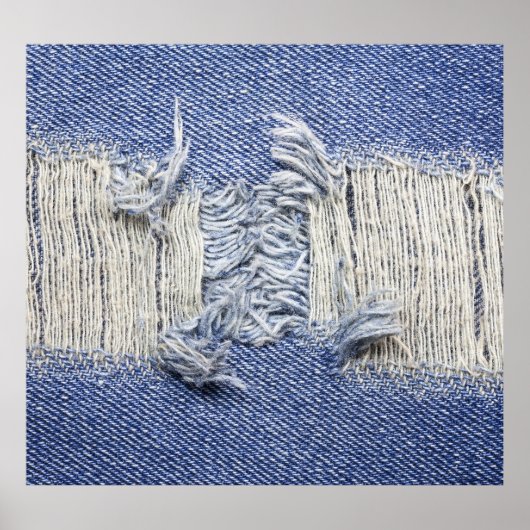 Gescheurd blauw denim: jeans textuur. poster (Voorkant)