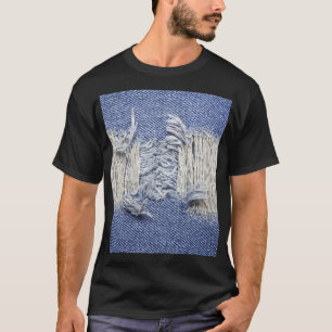Gescheurd blauw denim: jeans textuur. t-shirt