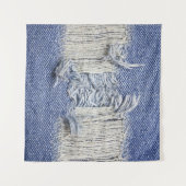 Gescheurd blauw denim: jeans textuur. wandkleed (Voorkant (horizontaal))