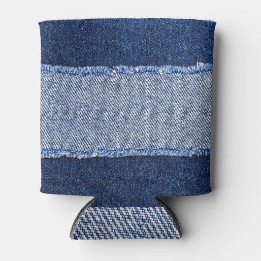 Gescheurd denim: blauwe jeans stof. blikjeskoeler (Voorkant)