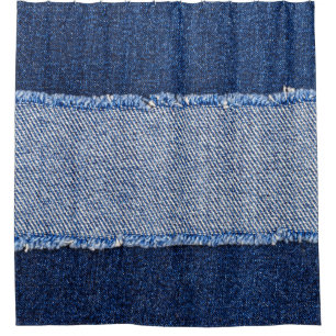 Gescheurd denim: blauwe jeans stof. douchegordijn