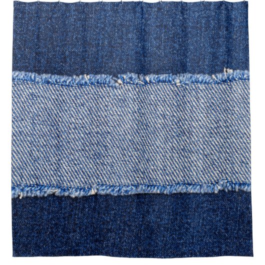 Gescheurd denim: blauwe jeans stof. douchegordijn (Voorkant)