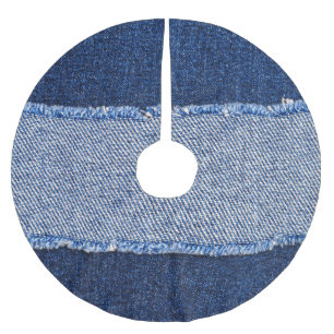 Gescheurd denim: blauwe jeans stof. kerstboom rok