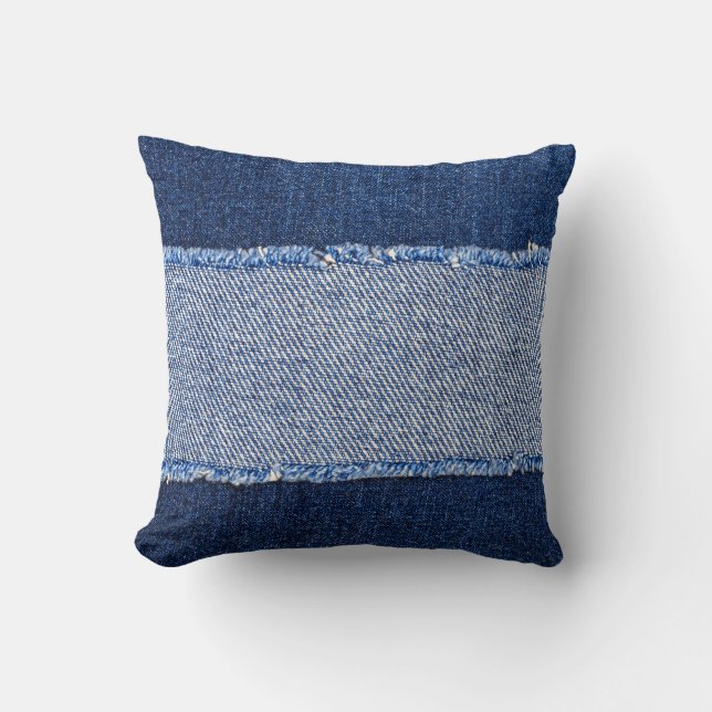 Gescheurd denim: blauwe jeans stof. kussen (Voorkant)