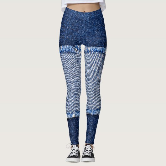 Gescheurd denim: blauwe jeans stof. leggings (Voorkant)