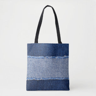 Gescheurd denim: blauwe jeans stof. tote bag
