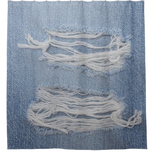 Gescheurd denim: blauwe jeans textuur. douchegordijn (Voorkant)