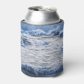 Gescheurd denim: blauwe textuur blikjeskoeler (Blikje Voorkant)