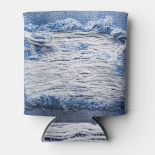 Gescheurd denim: blauwe textuur blikjeskoeler