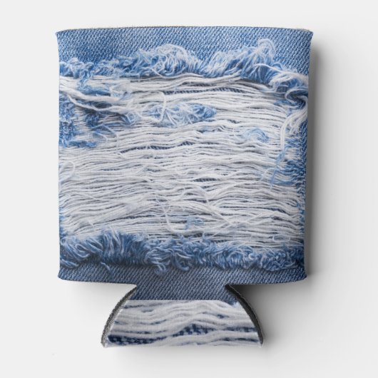 Gescheurd denim: blauwe textuur blikjeskoeler (Voorkant)