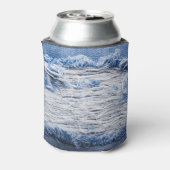 Gescheurd denim: blauwe textuur blikjeskoeler (Blikje Achterkant)