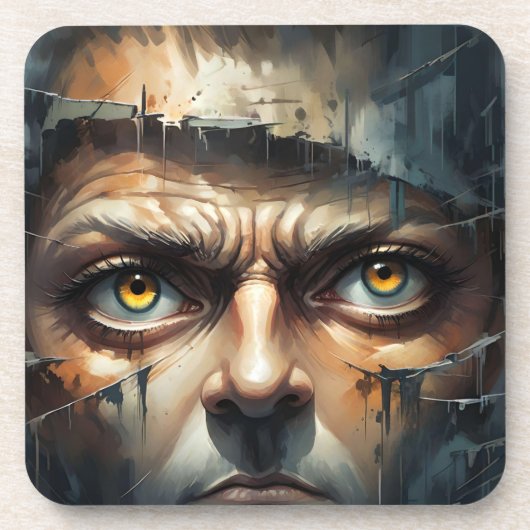 GESCHEURD GEZICHT MAN OGEN BIER ONDERZETTER (Voorkant)