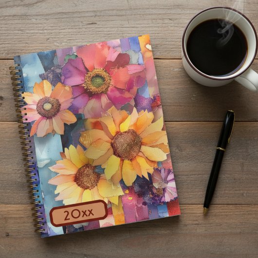 Gescheurd papier collage bloemen 20XX spiraal plan Planner