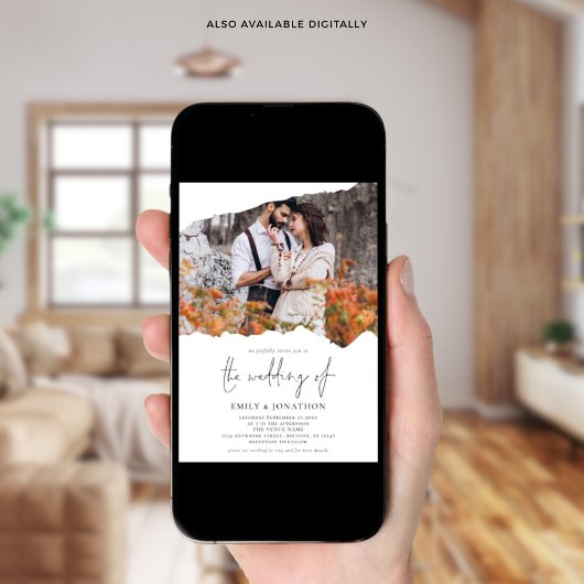 Gescheurd papier effect 2 foto's QR code bruiloft Kaart