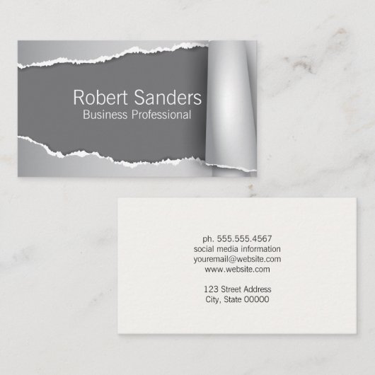 Gescheurd papier grijze achtergrond visitekaartje (Voorkant / Achterkant)