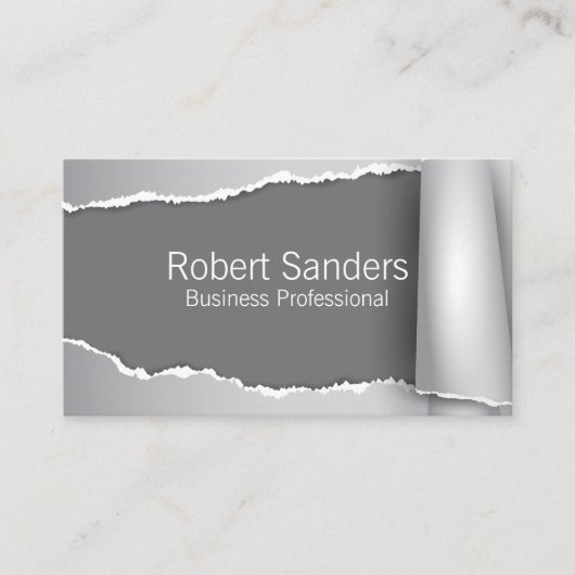 Gescheurd papier grijze achtergrond visitekaartje (Voorkant)