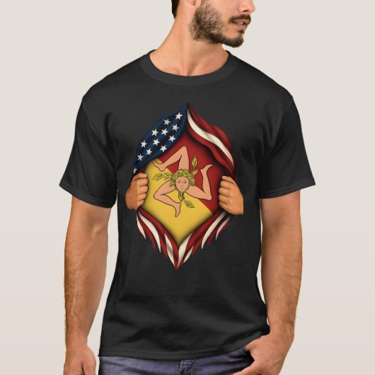 Gescheurd shirt ontwerp Siciliaanse Amerikaanse vl (Voorkant)