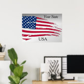 Gescheurde Amerikaanse vlag uw staat USA Poster (Thuiskantoor)