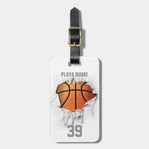 Gescheurde Basketbal (wit gepersonaliseerd) Bagagelabel