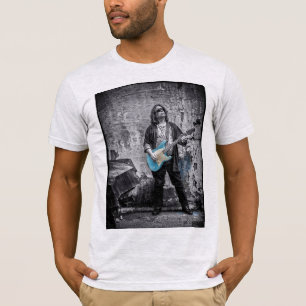 Gescheurde blauwe gitaar t-shirt