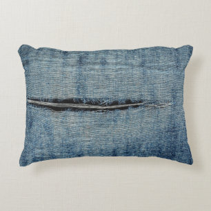 Gescheurde Blauwe Spijkerbroek Foto Decoratief Kussen