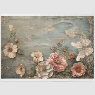 Gescheurde bloemen, Kanten vlinder, Stofblauw & Ro Tissuepapier