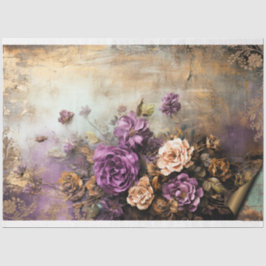 Gescheurde bloemen, stoffig paars, groen & goud bl tissuepapier
