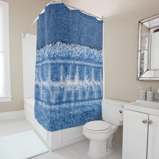 Gescheurde denim: Dubbele Blauwe Jeans Lijst Douchegordijn (In situ)