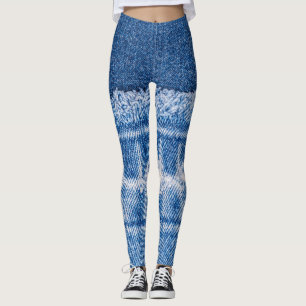Gescheurde denim: Dubbele Blauwe Jeans Lijst Leggings