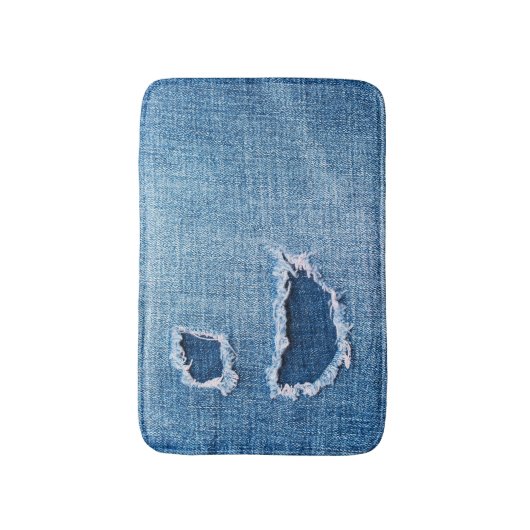Gescheurde denim stof textuur, blauwe tinten. badmat (Voorkant Verticaal)