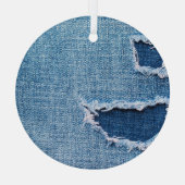Gescheurde denim stof textuur, blauwe tinten. glas ornament (Achterkant)