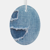Gescheurde denim stof textuur, blauwe tinten. glas ornament (Voorkant Rechts)