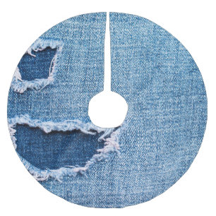 Gescheurde denim stof textuur, blauwe tinten. kerstboom rok