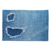 Gescheurde denim stof textuur, blauwe tinten. kussensloop (Achterkant)
