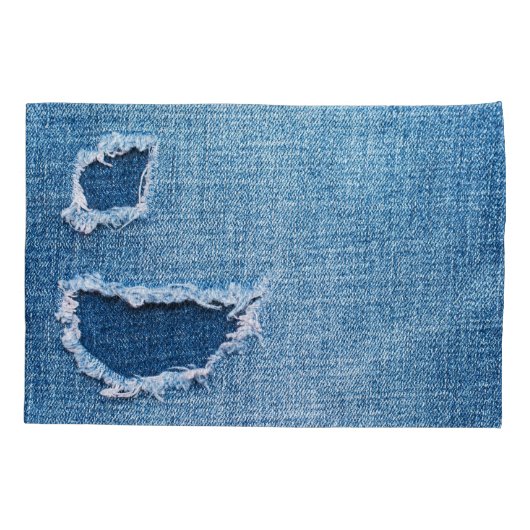 Gescheurde denim stof textuur, blauwe tinten. kussensloop (Achterkant)