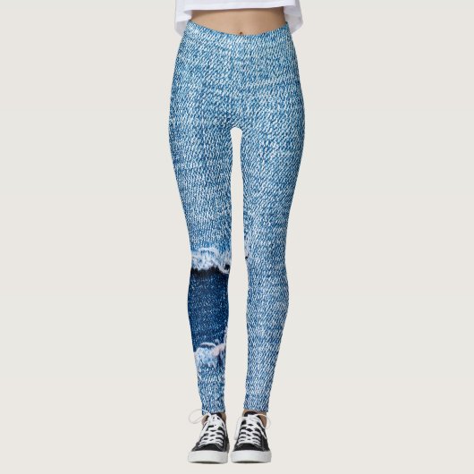 Gescheurde denim stof textuur, blauwe tinten. leggings (Voorkant)