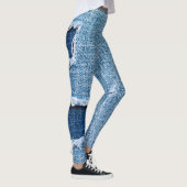 Gescheurde denim stof textuur, blauwe tinten. leggings (Rechts)