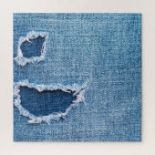 Gescheurde denim stof textuur, blauwe tinten. legpuzzel (Verticaal)