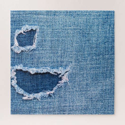 Gescheurde denim stof textuur, blauwe tinten. legpuzzel (Verticaal)