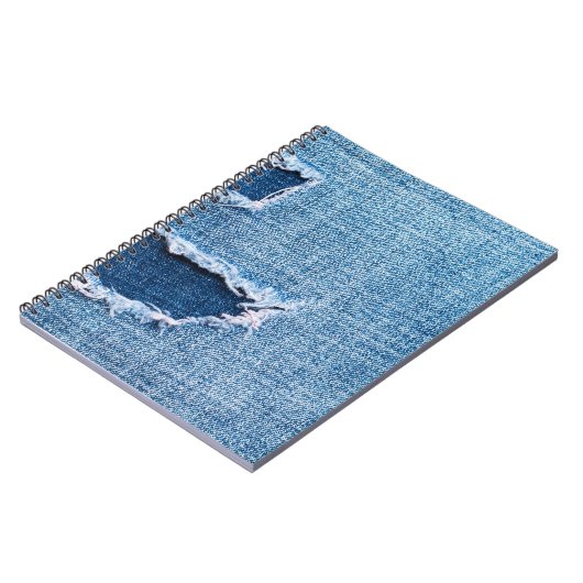 Gescheurde denim stof textuur, blauwe tinten. notitieboek (Linkerzijde)