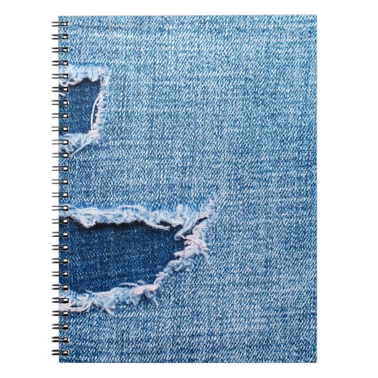 Gescheurde denim stof textuur, blauwe tinten. notitieboek (Voorkant)