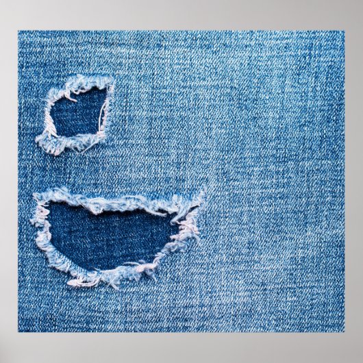 Gescheurde denim stof textuur, blauwe tinten. poster (Voorkant)