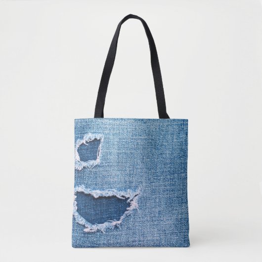 Gescheurde denim stof textuur, blauwe tinten. tote bag (Voorkant)
