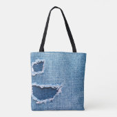 Gescheurde denim stof textuur, blauwe tinten. tote bag (Achterkant)