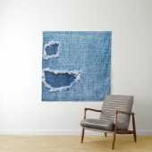 Gescheurde denim stof textuur, blauwe tinten. wandkleed (In situ)