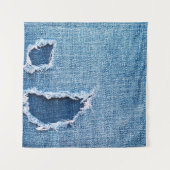 Gescheurde denim stof textuur, blauwe tinten. wandkleed (Voorkant)